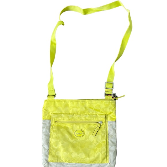 Coach Handbags - Coach Yellow Green Tan Nylon crossbody bag